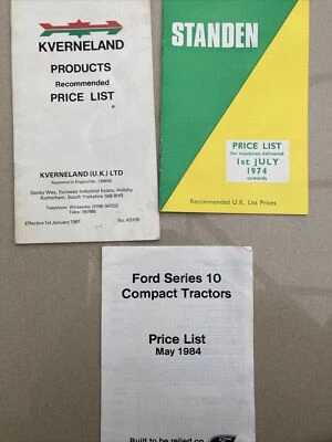 Ford Series 10 Tractor 1984, Kverneland Implements 1981,Standen  Price Lists x 3 - Image 1 of 2