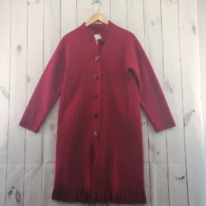 J Jill Coat XSP Women Wool Alpaca Blend Red Mid Length Embroidered Fringe Hem - Picture 1 of 12