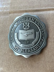 Vintage Central Michigan University 2” convex pewter crest seal stein glass nos - Picture 1 of 2