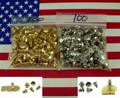 QTY 10-100 Locking Ball Top Tie Tac Pin Clutch Clasp Gold Chrome Military Biker - Image 1 of 4