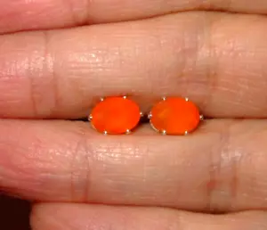 ORECCHINI OPALE FUOCO MESSICANO TUTTI NATURALI MINATI IN TERRA GRANDI 8X6MM GEMME ARANCIONI BRILLANTI! - Foto 1 di 6