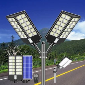 Solar Street Lights Outdoor 384000 Lumens Heavy Solar Parking Lot Lights 2 Pack - Picture 1 of 15