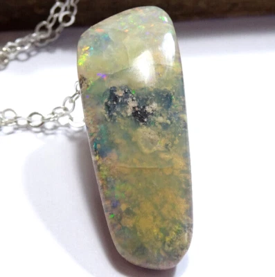 AUSTRALIAN BOULDER OPAL Necklace Sterling Silver Chain 925 VIDEO Jewelry - Image 1 of 4
