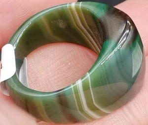 Inner 19.80mm Certified Chinese Natural Green Agate Hand Carved Man Ring - Picture 1 of 10