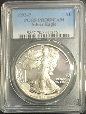 1993-P Proof America Silver Eagle PCGS PR 70 DCAM, no spots *  - Image 1 of 4