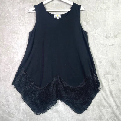 Kathleen Kirkwood 黑色背心束腰蕾丝下摆不对称下摆女式 L 波西米亚 — 第 1/4 张图片