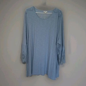 Blusa túnica elástica cómoda Jill Top para mujer 4XL azul claro manga campana - Imagen 1 de 8
