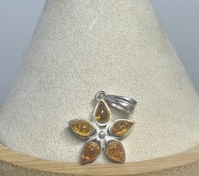 Colgante flor delicada de ámbar báltico miel plata esterlina hecho a mano Foto 1 de 4