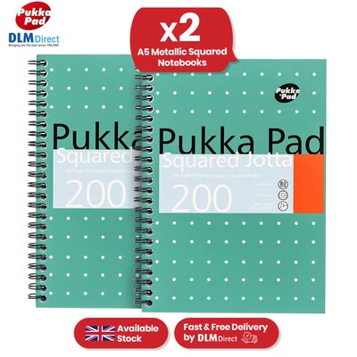 DLM DIRECT 2x Pukka Pad A5 Squared Jotta Book, 5mm Grid, 200 Pages, Wirebound Notebook