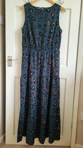 Fab Size 16 Blue Green Multi Print Midi Maxi Tiered Dress Wedding / Holiday - Picture 1 of 5