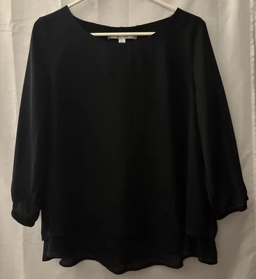 LC Lauren Conrad 黑色蕾丝背面分层衬衫上衣女式 L 码 — 第 1/4 张图片