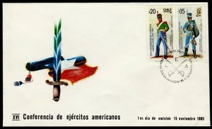 Chile 1985 FDC Michel # 1106-1107 16ª Conferencia de las Fuerzas Armadas - Uniformes del Ejército - Imagen 1 de 1