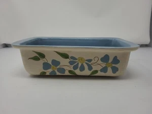 VTG Floral Blue Poppy Flowers Design Ceramic Loaf Pan - Picture 1 of 11