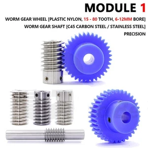Module 1 Nylon Plastic Worm Gear Wheel 15 - 80 Tooth Steel Worm Shaft Precision - Picture 1 of 25