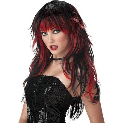 Vampire-Inspired Long Black and Red Wig with Flirty Bangs - For Stunning Looks - Image 1 of 2