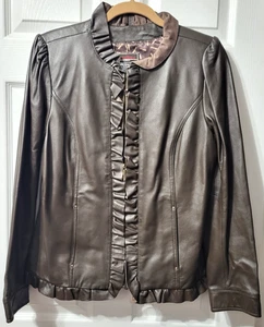 Giacca bomber Bradley Bayou marrone foderata in vera pelle full zip taglia media - Foto 1 di 9