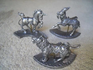 3! Wanda Scruby Pewter Carousel Figurines, Horse, Unicorn, Lion, Signed.  NICE! - Picture 1 of 11