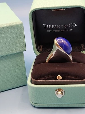Anillo Cabujón Lapislázuli Abovedado Tiffany & Co Plata Talla 6 Muy Raro Con Caja Foto 1 de 4