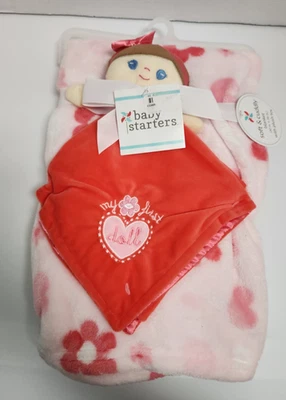 Baby Starters моя первая кукла Baby милый и одеяло комплект розовый сердца и цветы новый - Изображение 1 из 4