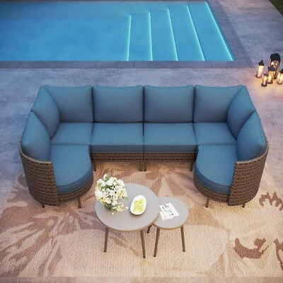 Juego de muebles de patio de exterior 6 asientos seccionales de mimbre para patio ratán juego de conversación Foto 1 de 4