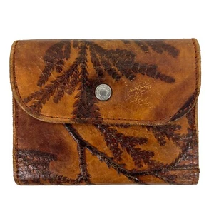 Women’s Tooled Leather Wallet VTG Tri-Fold Boho Y2K Western Nature - Picture 1 of 12
