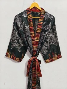 Mujer Ropa de Playa Bikini Cubrir Maxi Bata Seda Reciclada Sari Kimono, B-4460 - Imagen 1 de 7