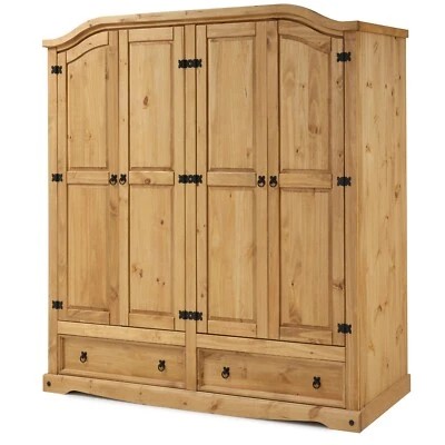 Corona Wardrobe 4 Door 2 Drawer Mexican Bedroom Solid Pine by Mercers Furniture® - Image 1 of 3