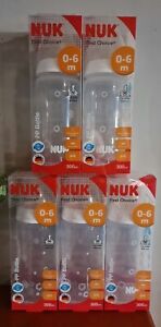 x5 New NUK First Choice+ 0-6 Months PP BPA Baby Bottle 300ML Anti-colic Ortho