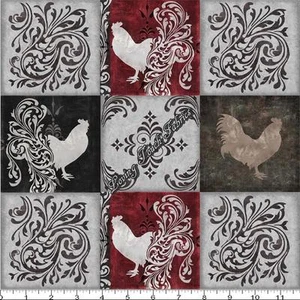 Q.T. "BONJOUR" #23905-K FANCY FRENCH ROOSTERS FABRIC PRICED PER PANEL 35 1/2X44" - Picture 1 of 2