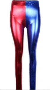 Kids Children Harley Quinn Suicide Squad Harlequin Metallic Shiny Leggings - Picture 1 of 3