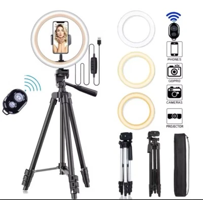 26cm Photo Ringlight Led Selfie Ring Light Phone Remote Control Tripod Stand - Image 1 of 4