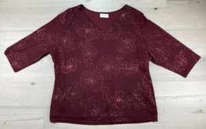 Jaclyn Smith Women’s Red Floral Short Sleeve Pull Over Top Shirt Size XL - Picture 1 of 7