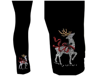 Regular or Plus One Size Leggings Embellished With Rhinestone Holiday Reindeer - Picture 1 of 7