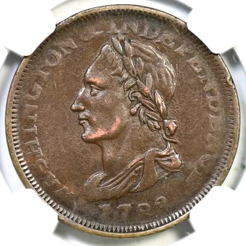 1783 NGC AU 50 UNITY STATES Washington & Independence Cent Colonial Copper Coin Cover