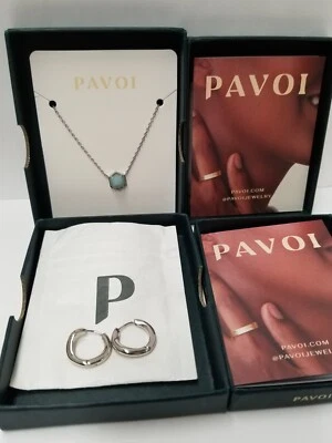 Conjunto de collar y pendientes de aro con colgante de fluorita verde pavoi tono plata 16" Foto 1 de 4