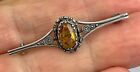 Antique Victorian Edwardian c 1910 sterling silver champagne citrine brooch pin