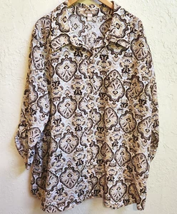White Stag Shirt Sz 3X 22/24W Brown Print Roll Tab Long Sleeve Button Front - Picture 1 of 9