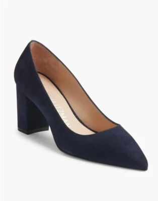 $420 Stuart Weitzman Linsi 75 Block Heel Pump Nice Blue Suede 10 - Image 1 of 4