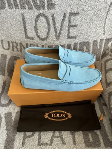 TOD’S Mocassini Tods Gommino scarpe da guida in pelle scamosciata blu Alaska da uomo taglia 9