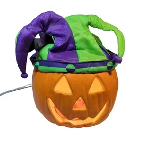 Vtg Halloween Gemmy Light Up Foam Mold Jester Pumpkin Jack O Lantern Plug In - Picture 1 of 12