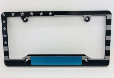 AMERICAN FLAG, BLUE LINE, BILLET ALUMINUM LICENSE PLATE FRAME, BSP BLUE Badge - Image 1 of 2