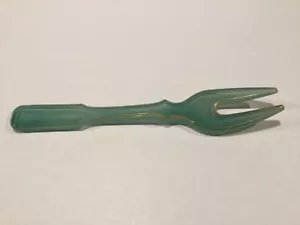 Tenedor de ensalada de 10"" verde vidrio Heisey con adorno dorado - Imagen 1 de 5