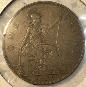 Great Britain 1929 One 1 Penny Almost Uncirculated AU Condition Coin KM# 838 - Picture 1 of 13