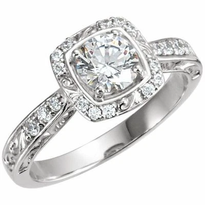 Anillo de compromiso solitario de oro blanco de 14 k con halo de diamantes redondo central de 0,77 quilates Foto 1 de 3