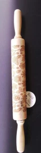 KITCHEN COOKING BAKING COOKIE 17" EMBOSSED WOOD ROLLING PIN FLORAL IMPRINT - NWT - Picture 1 of 5