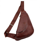 Basic Black Leather Sling Bag Crossbody Chest Pack Shoulder Daypack (Tan Brown)