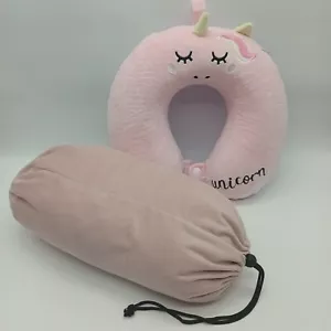 Unicorn Travel Set Neck Pillow Blanket Carrying Bag Pink Memory Foam Microfiber - Picture 1 of 14
