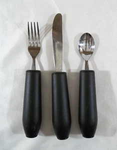 Flatware Stainless Fatware 1 Fork 1 Knife 1 Spoon with Extra Fat Handles - Picture 1 of 7