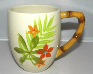 Home IPANEMA Hand Painted Tiki Flowers Bamboo Handle 16oz. Coffee MUG CUP TARGET - Picture 1 of 7