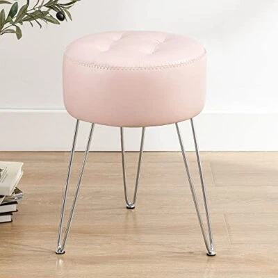 Faux Leather Vanity Stool Chair for Makeup Room, Pink Small Stool for Vanity,  - Image 1 of 4
